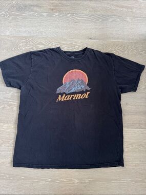Marmot Black T-Shirt with Sunset Mountain Graphic